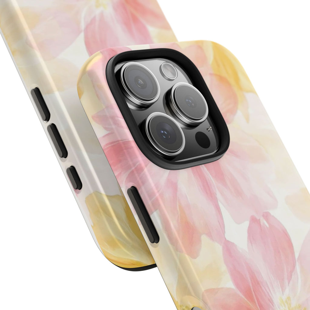 Floral Watercolor Tough Phone Case — Pink & Yellow Bloom Protective Cover