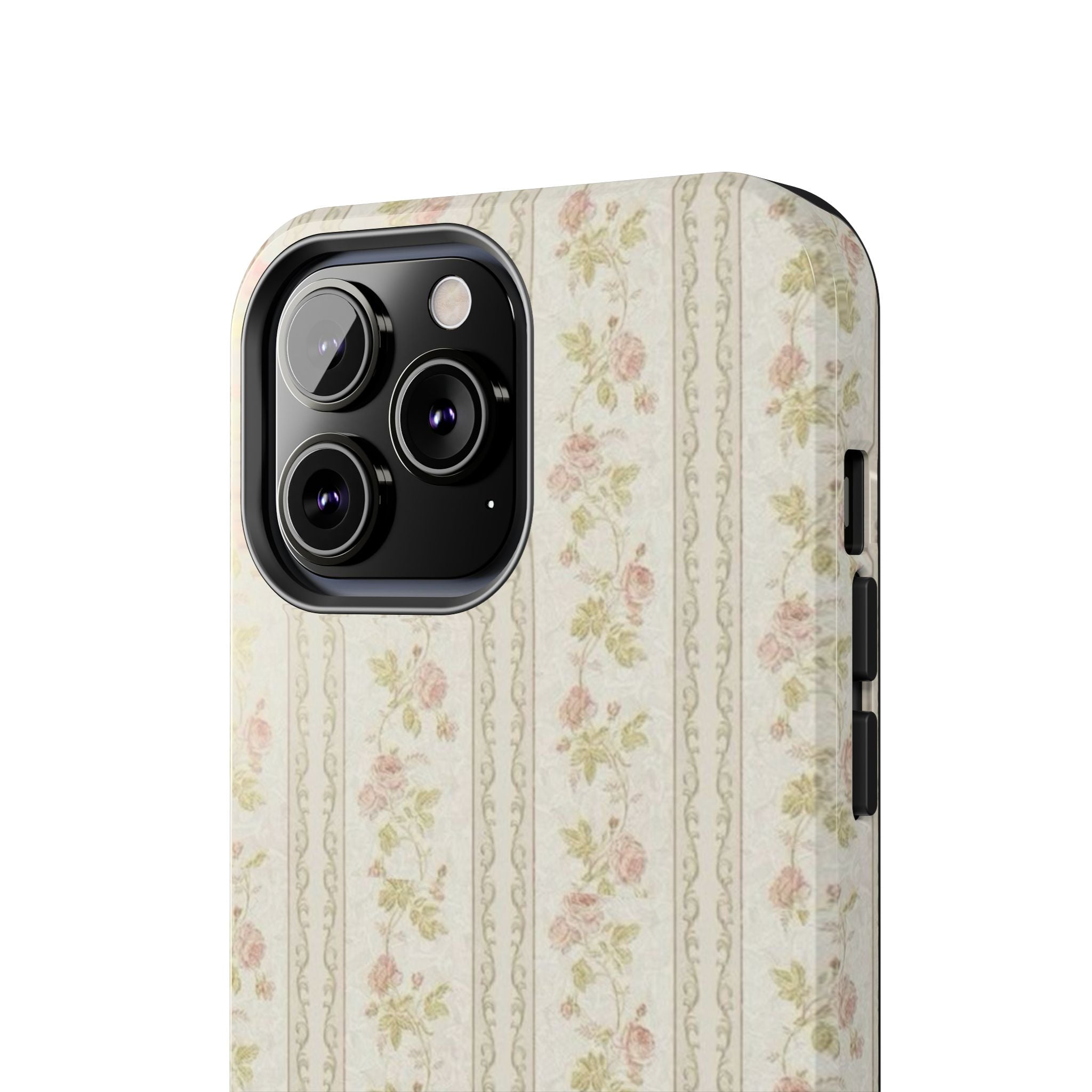 Vintage Floral Stripe Tough Phone Case — Shabby Chic Rose Protection