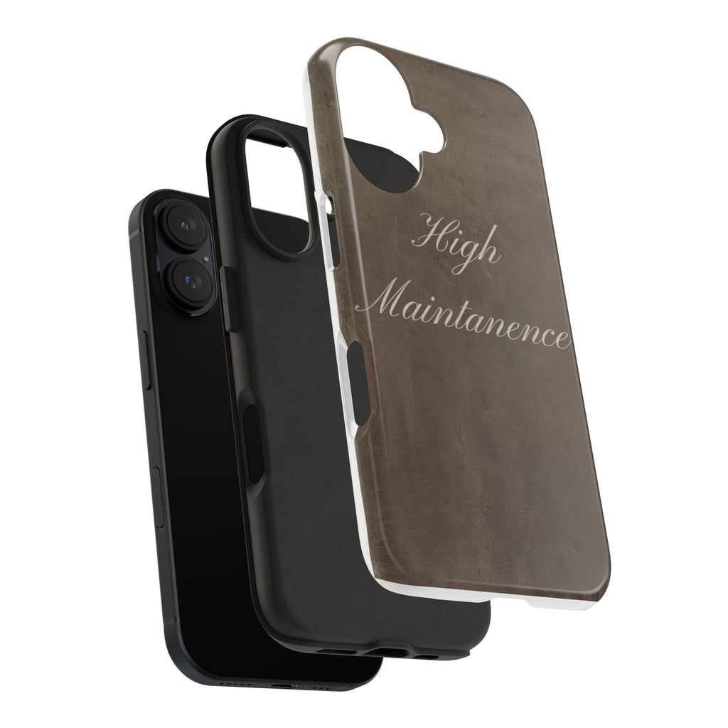 High Maintenance Tough Phone Case — Brown Vintage Script Protective Cover