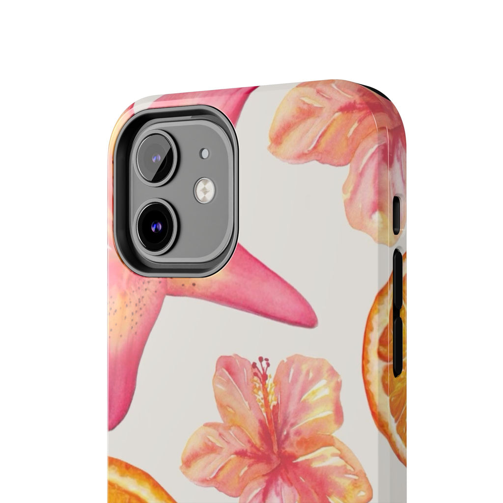 Tough Phone Case — Tropical Citrus & Pink Hibiscus Design