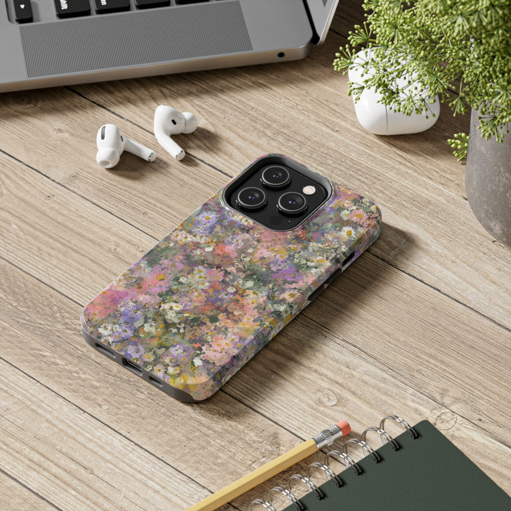 Floral Impression Tough Phone Case — Pastel Meadow Protective Cover