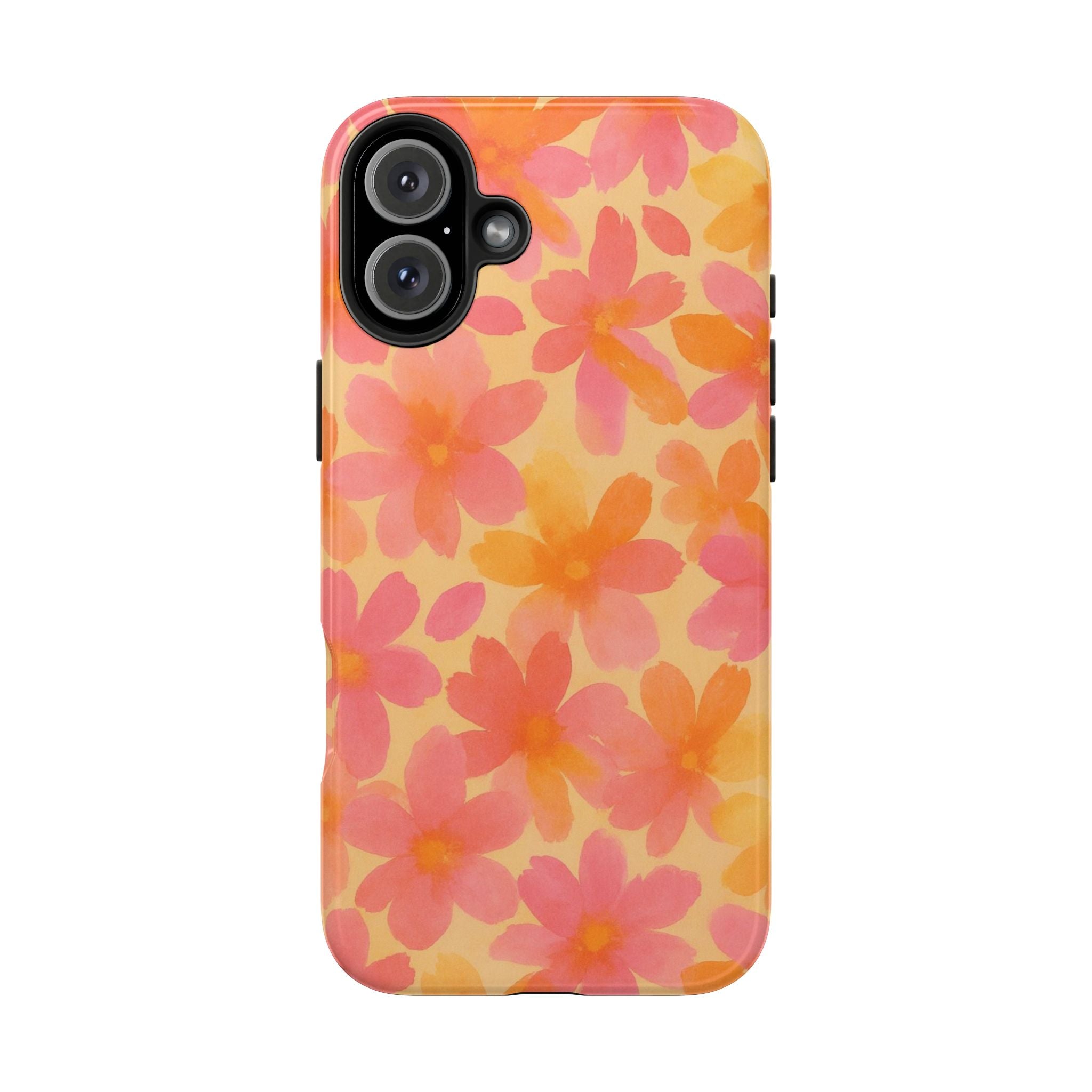 Floral Watercolor Tough Phone Case — Pink & Orange Bloom Protective Cover
