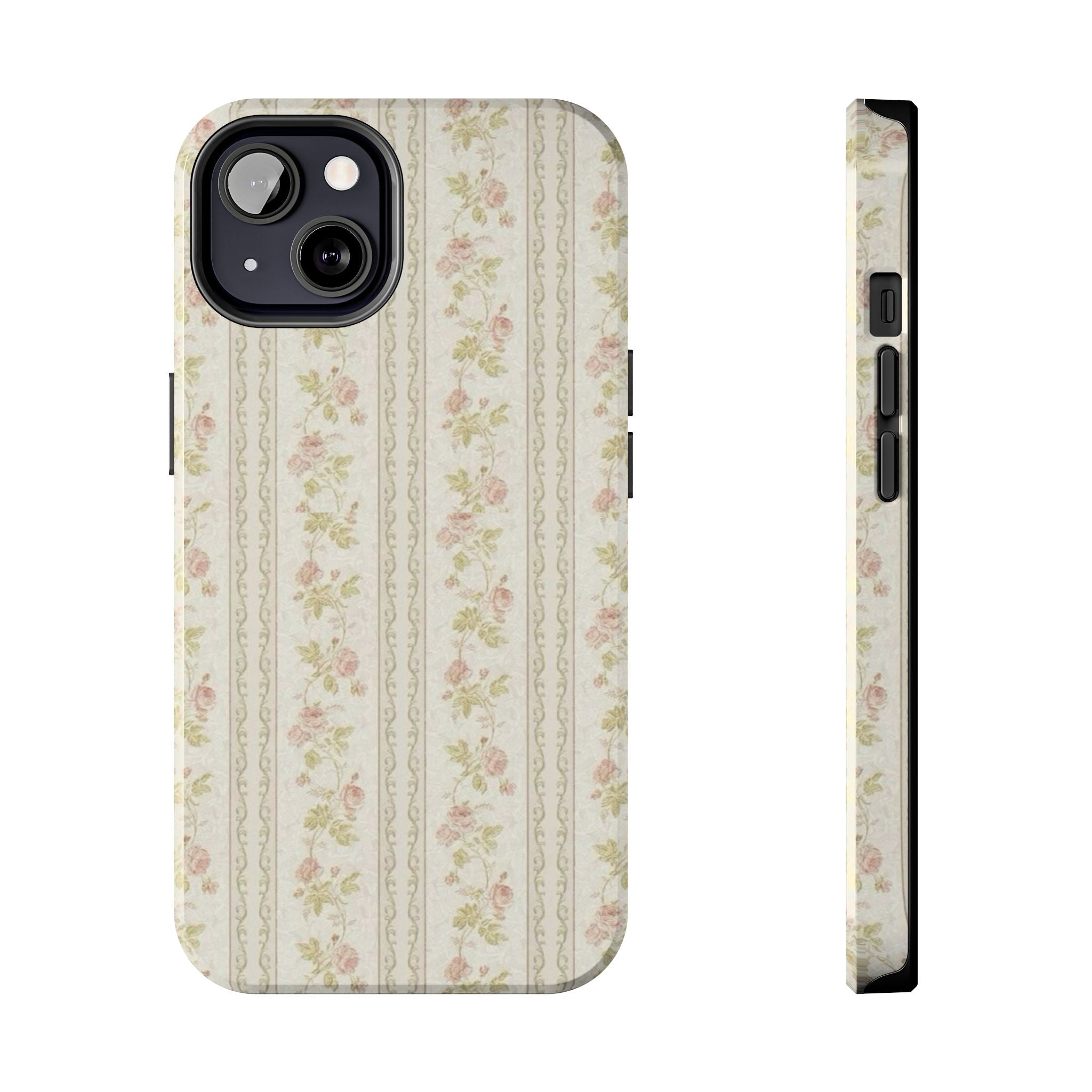 Vintage Floral Stripe Tough Phone Case — Shabby Chic Rose Protection