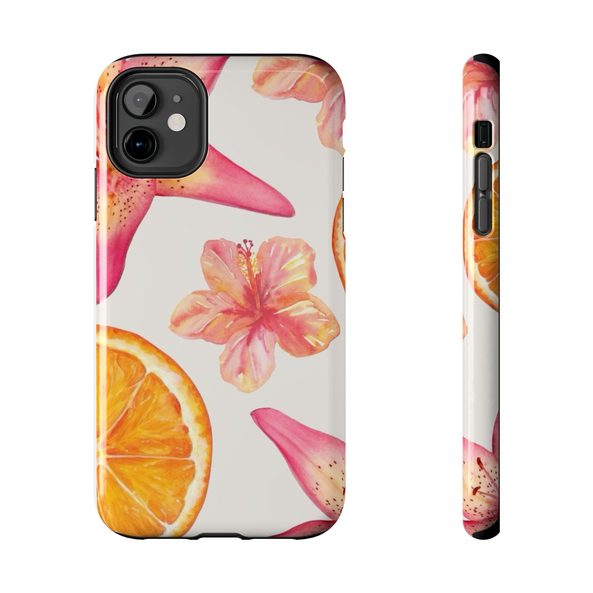 Tough Phone Case — Tropical Citrus & Pink Hibiscus Design