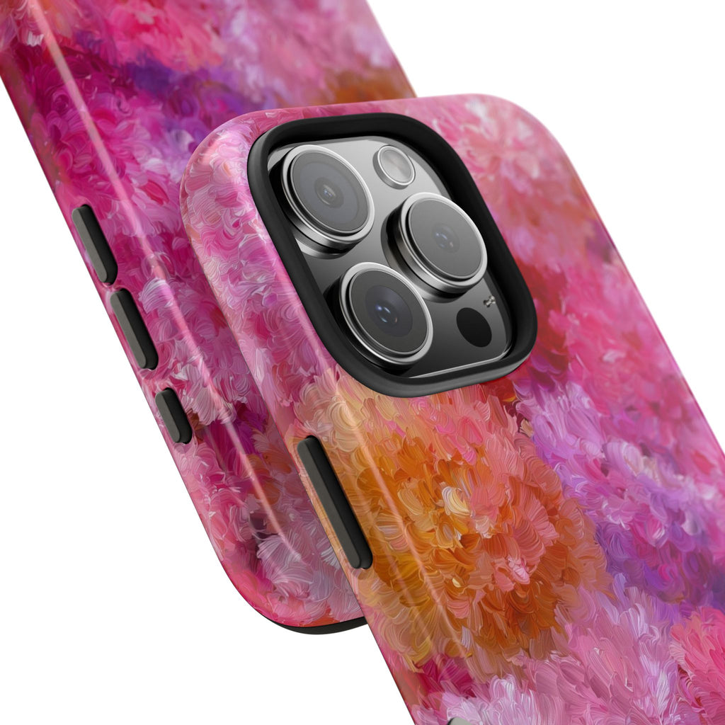 Floral Burst Tough Phone Case — Pink Watercolor Peony Protective Cover