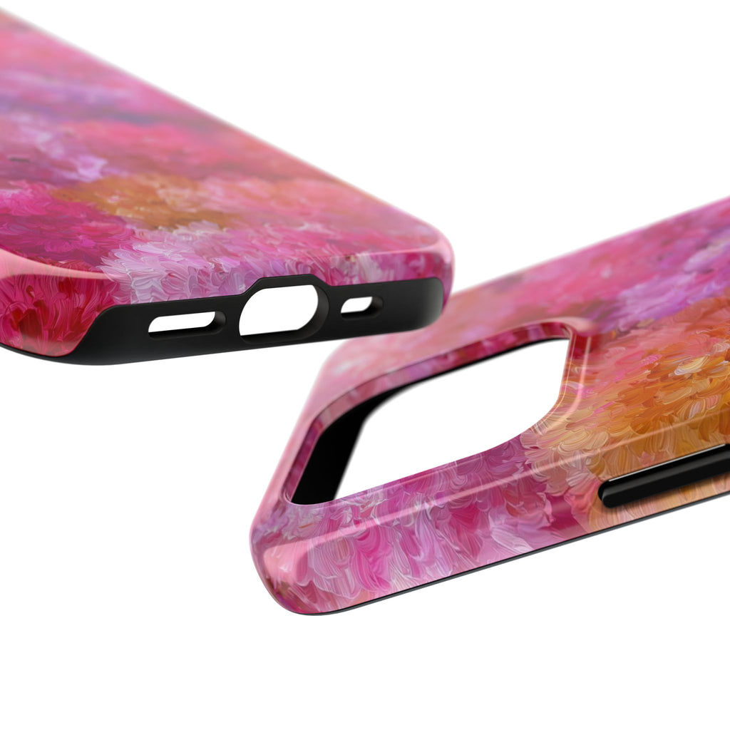 Floral Burst Tough Phone Case — Pink Watercolor Peony Protective Cover