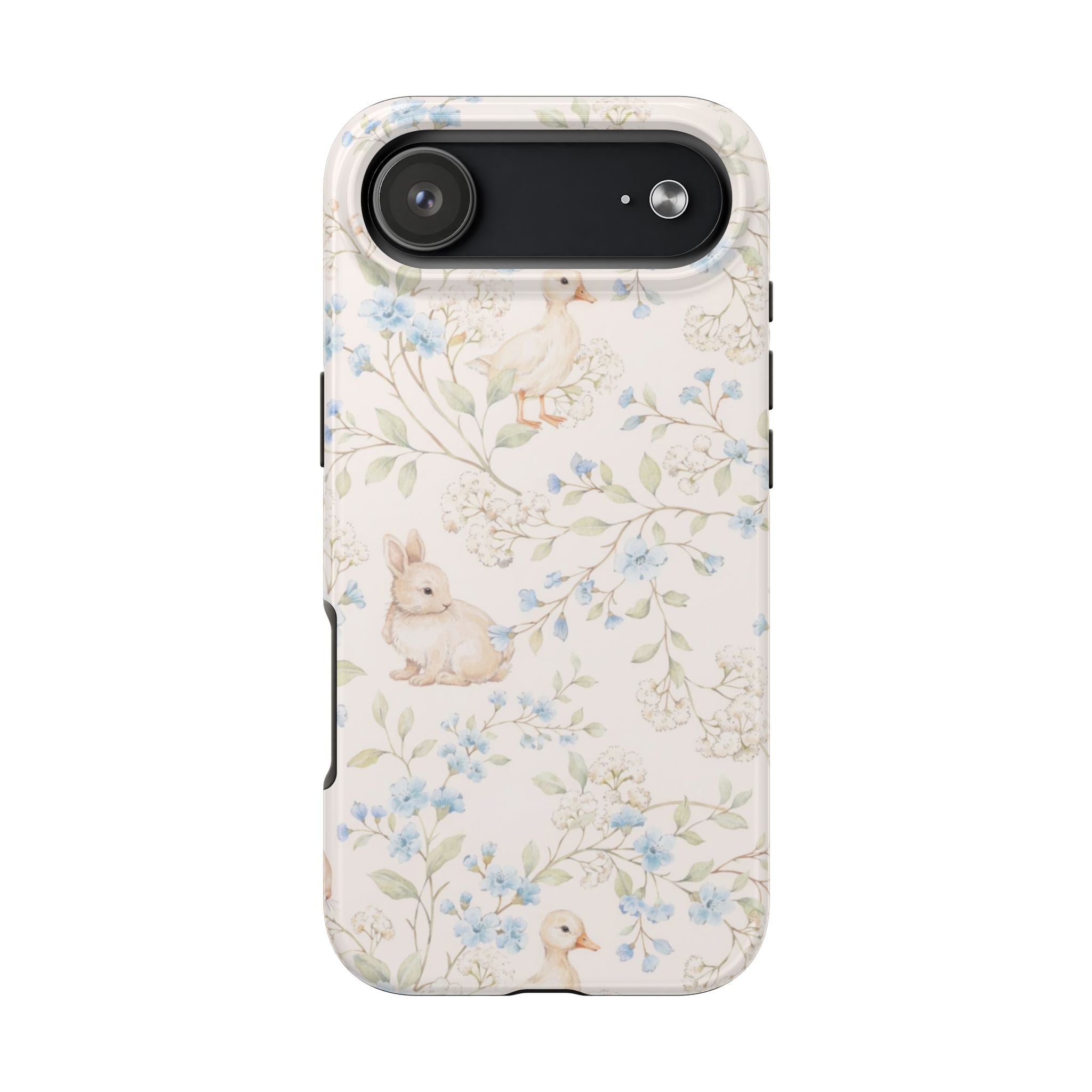 Floral Bunny Tough Phone Case — Pastel Spring Rabbit Protective Cover