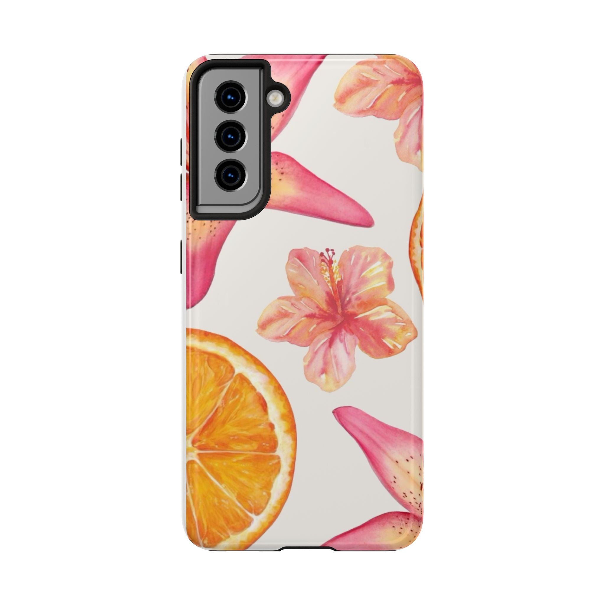 Tough Phone Case — Tropical Citrus & Pink Hibiscus Design