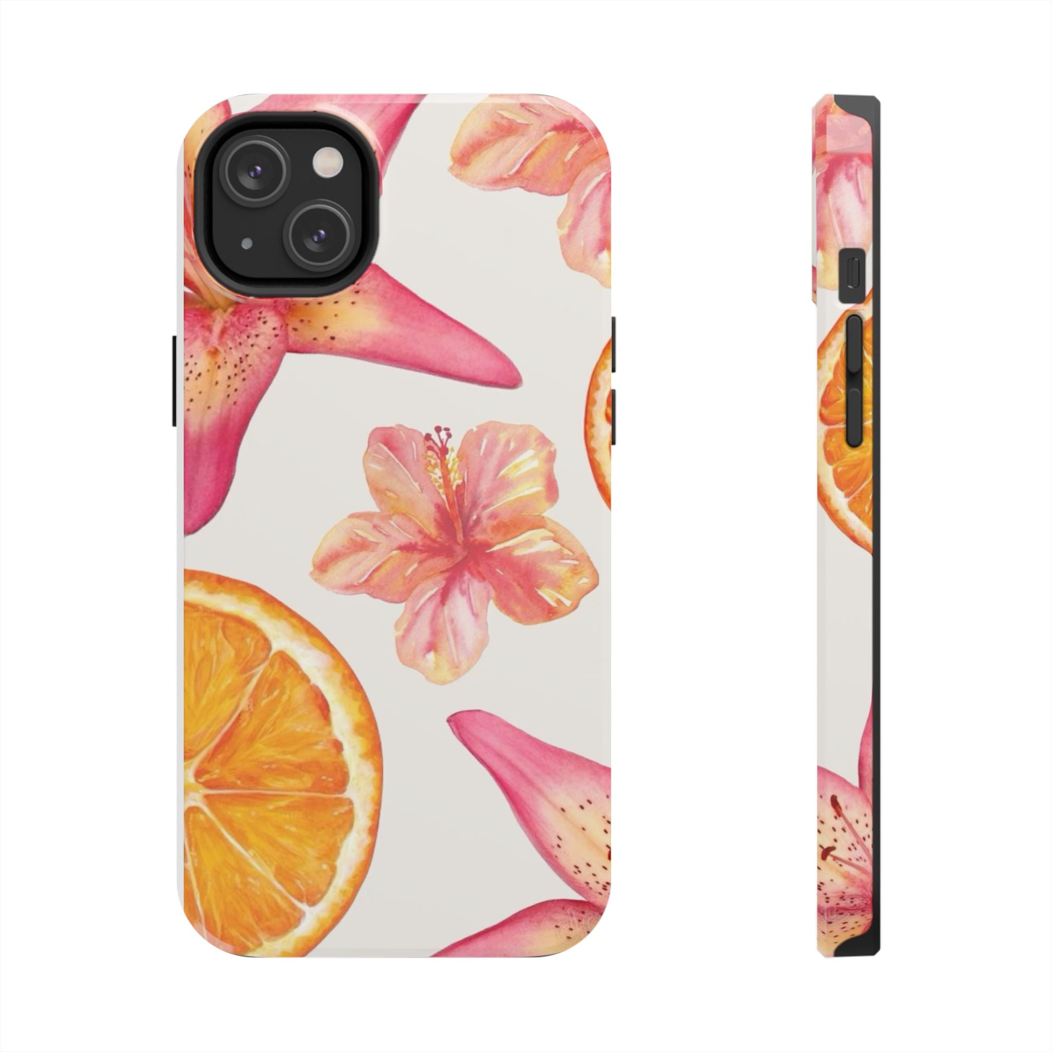 Tough Phone Case — Tropical Citrus & Pink Hibiscus Design