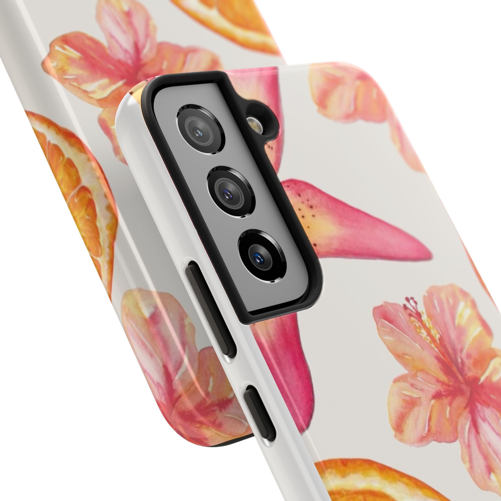 Tough Phone Case — Tropical Citrus & Pink Hibiscus Design