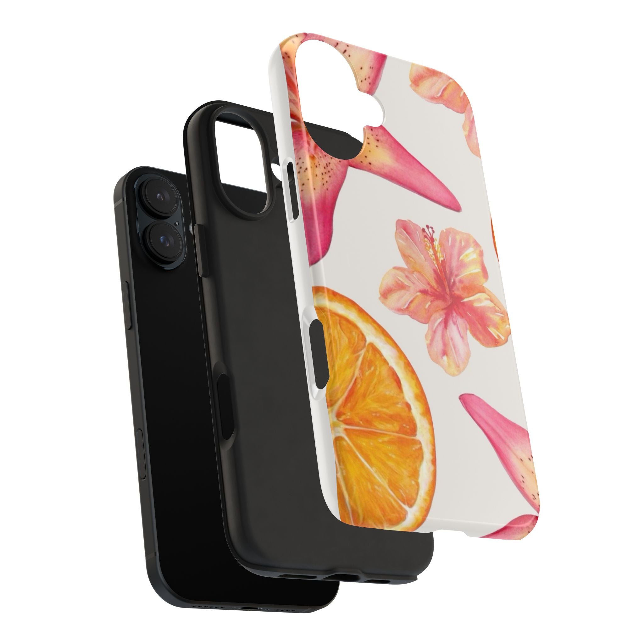 Tough Phone Case — Tropical Citrus & Pink Hibiscus Design