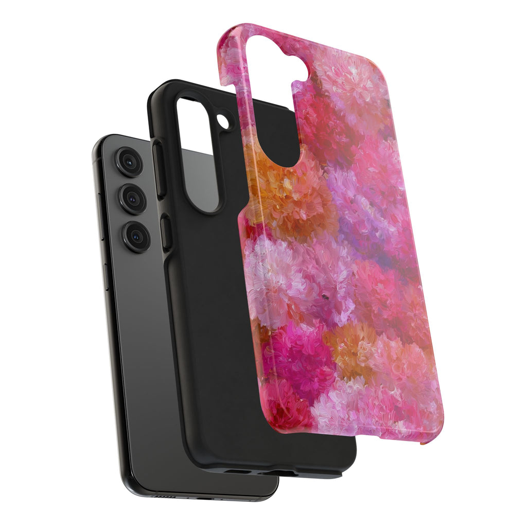 Floral Burst Tough Phone Case — Pink Watercolor Peony Protective Cover