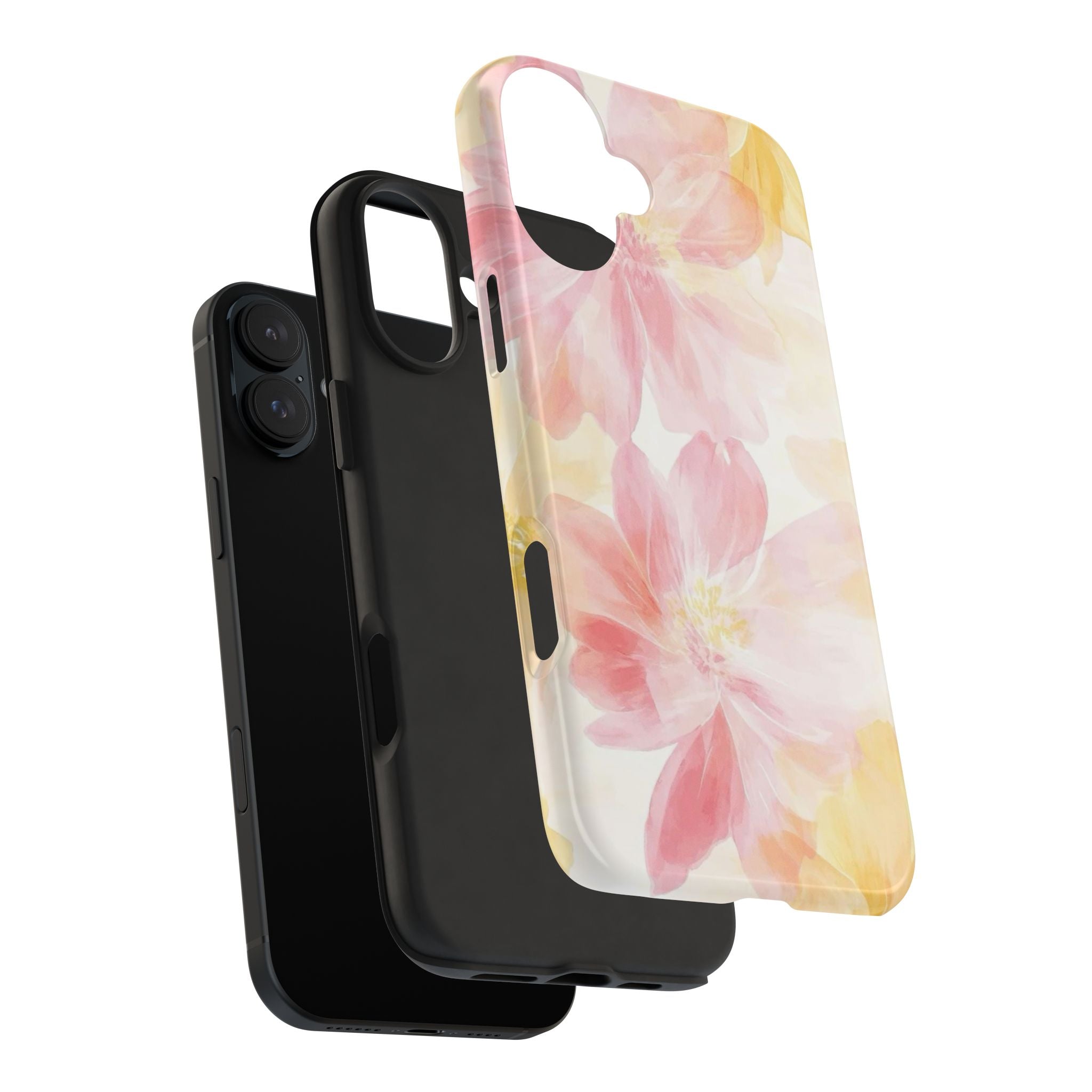 Floral Watercolor Tough Phone Case — Pink & Yellow Bloom Protective Cover