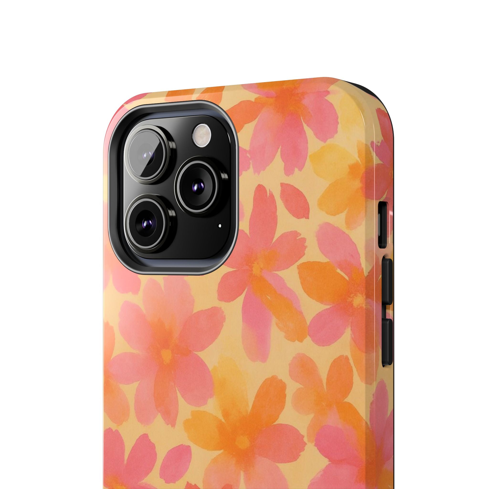 Floral Watercolor Tough Phone Case — Pink & Orange Bloom Protective Cover