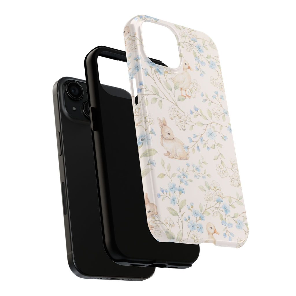 Floral Bunny Tough Phone Case — Pastel Spring Rabbit Protective Cover