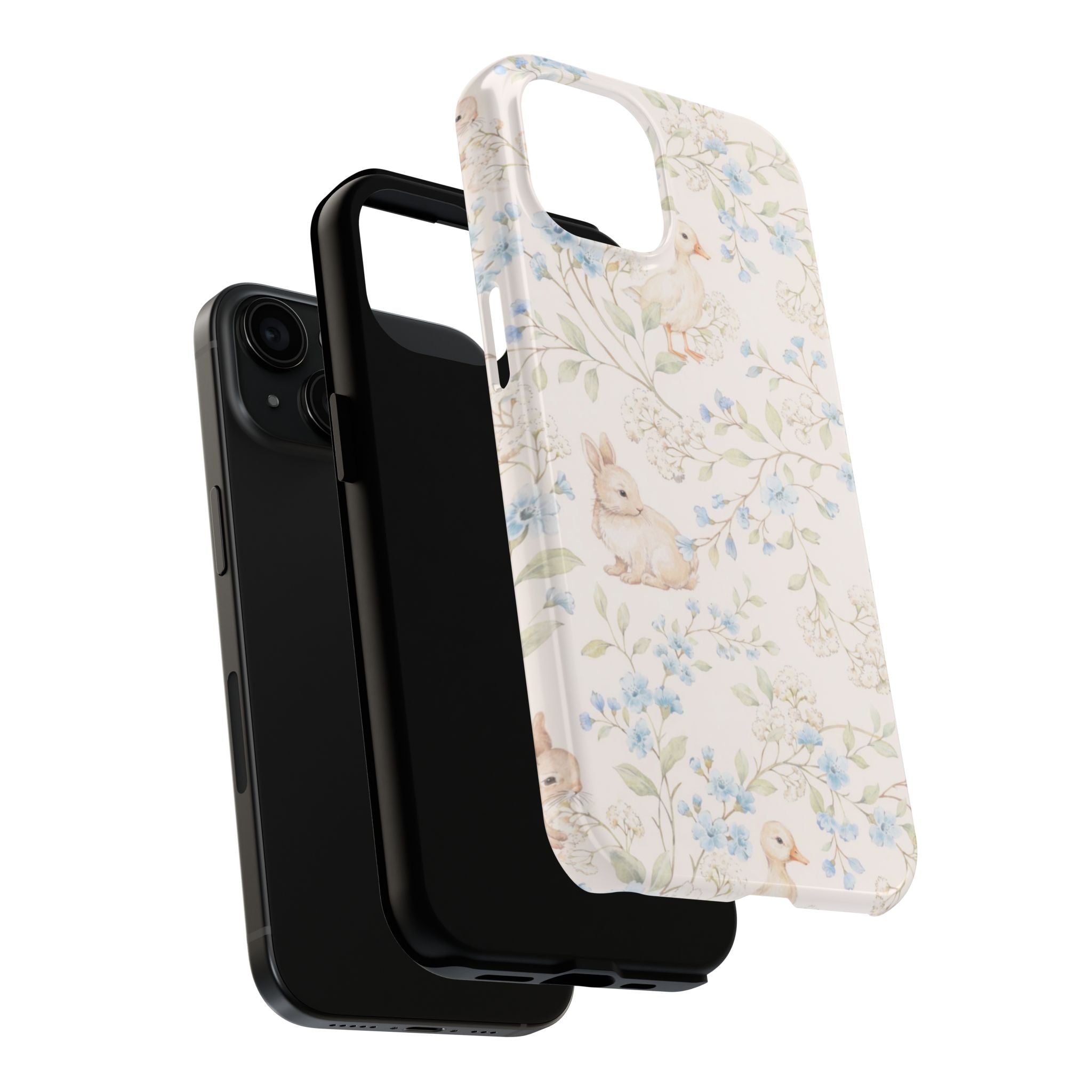 Floral Bunny Tough Phone Case — Pastel Spring Rabbit Protective Cover
