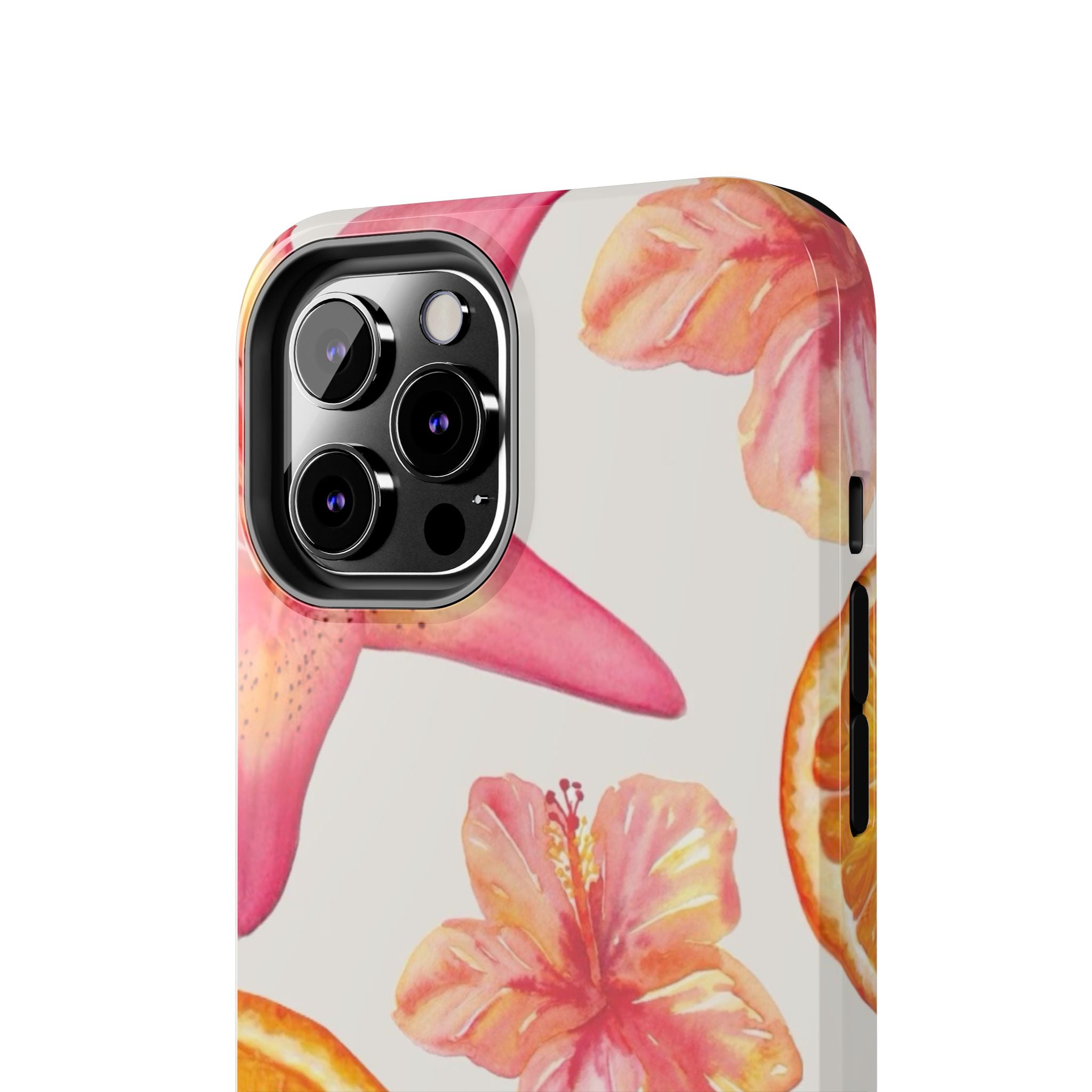Tough Phone Case — Tropical Citrus & Pink Hibiscus Design