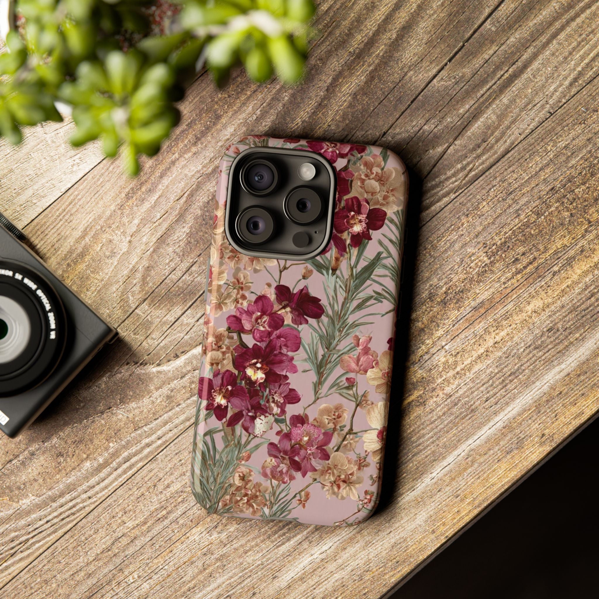 Floral Orchid Tough Phone Case — Vintage Pink Burgundy Protection