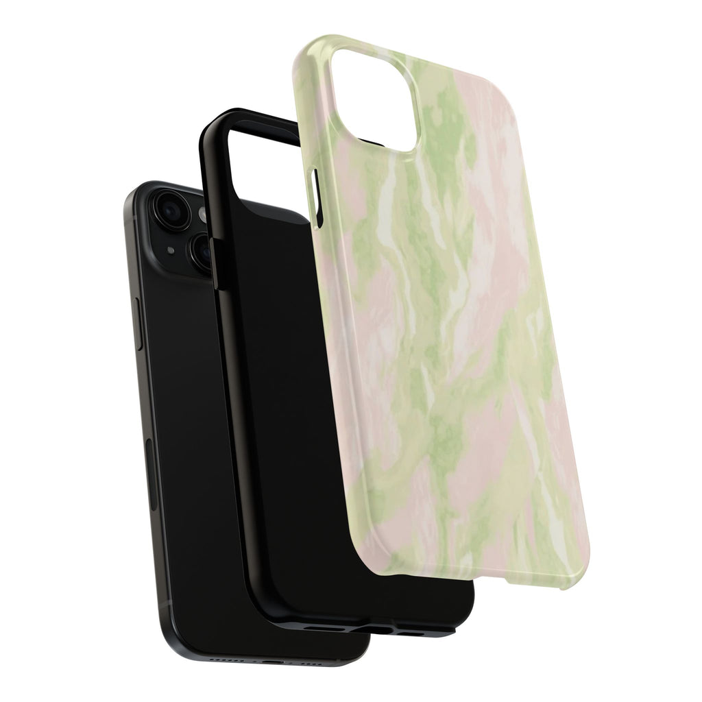Pastel Marble Tough Phone Case — Pink & Sage Protective Phone Cover