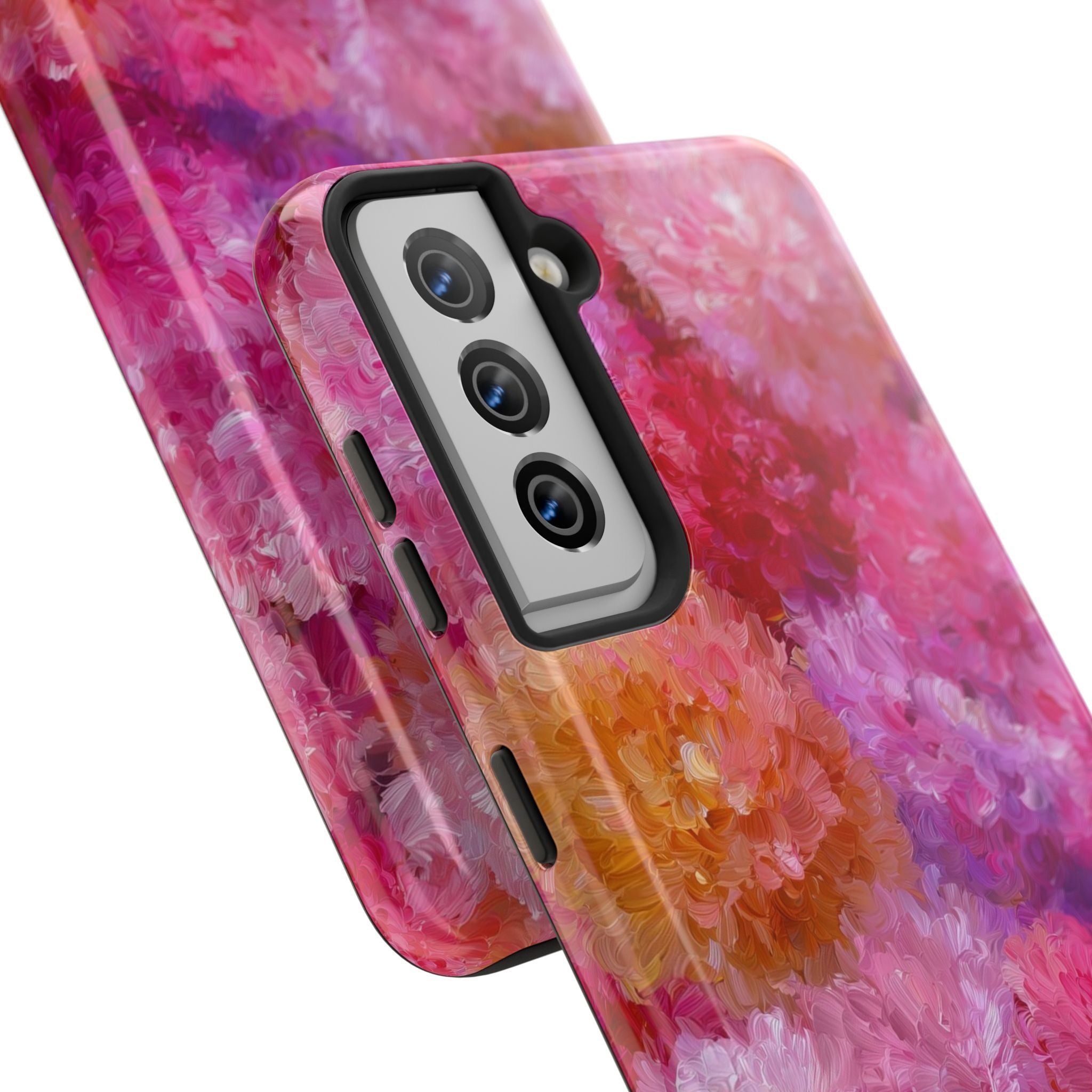 Floral Burst Tough Phone Case — Pink Watercolor Peony Protective Cover