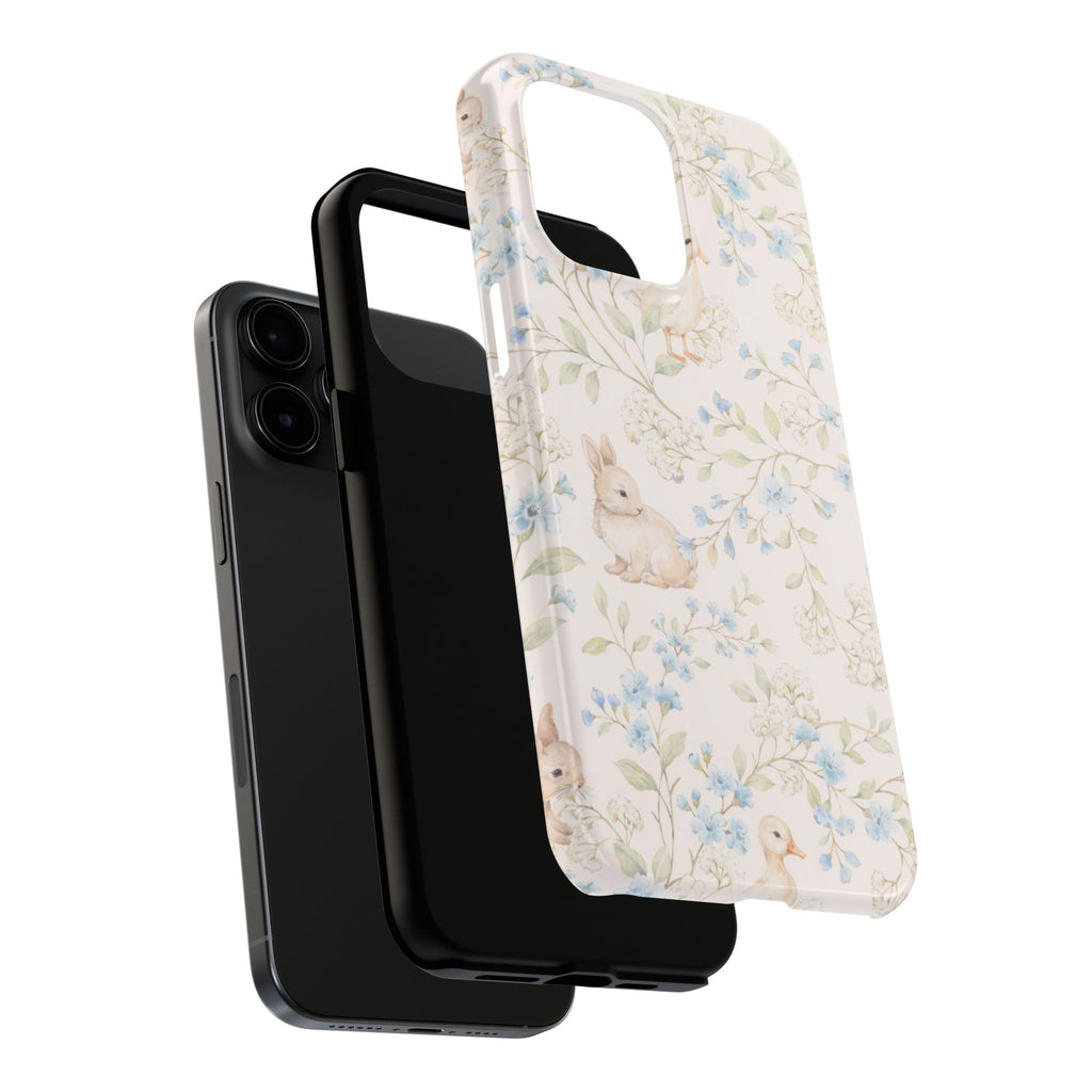 Floral Bunny Tough Phone Case — Pastel Spring Rabbit Protective Cover