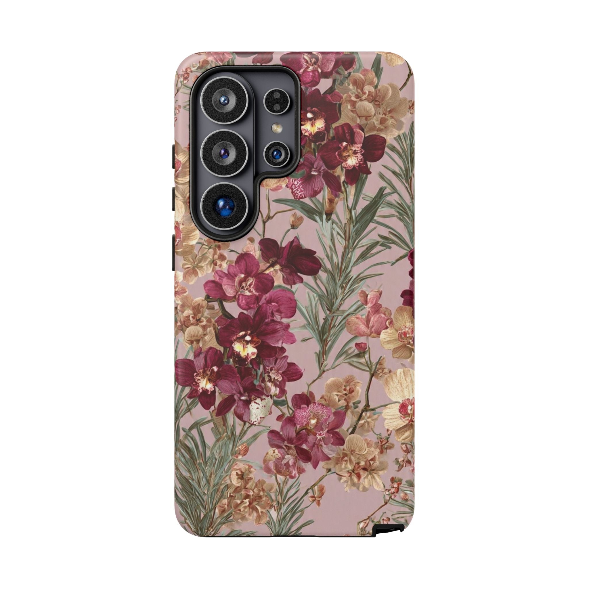 Floral Orchid Tough Phone Case — Vintage Pink Burgundy Protection