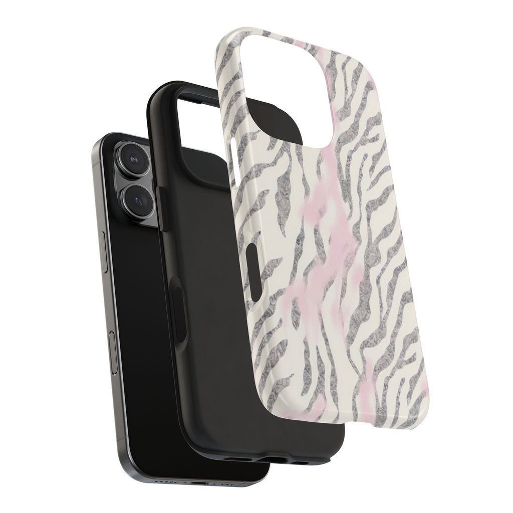 Zebra Blush Tough Phone Case — Pink Marble Animal Print Protective Cover