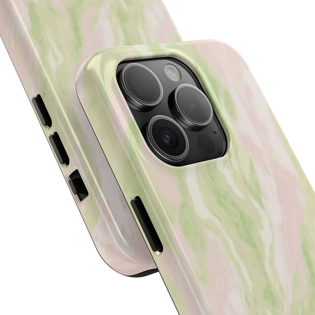 Pastel Marble Tough Phone Case — Pink & Sage Protective Phone Cover