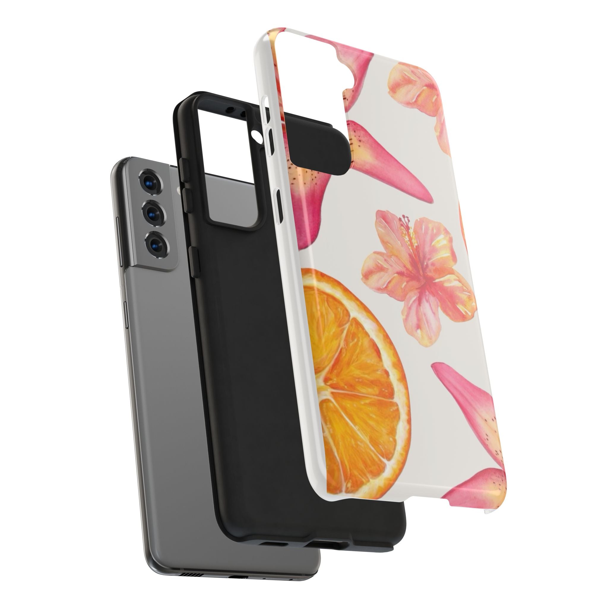 Tough Phone Case — Tropical Citrus & Pink Hibiscus Design