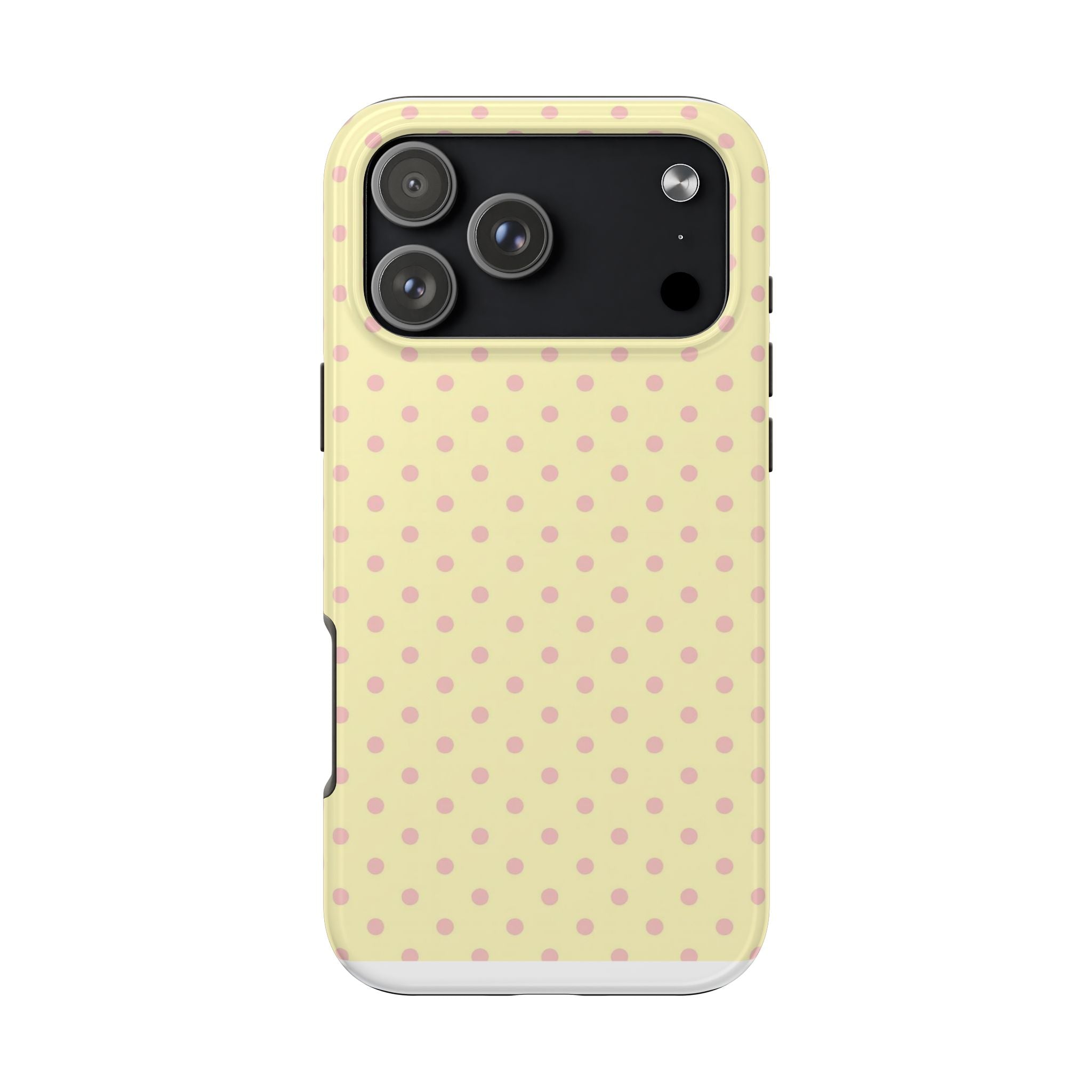 Pink Polka Dot Tough Phone Case — Pastel Yellow Protective iPhone Cover
