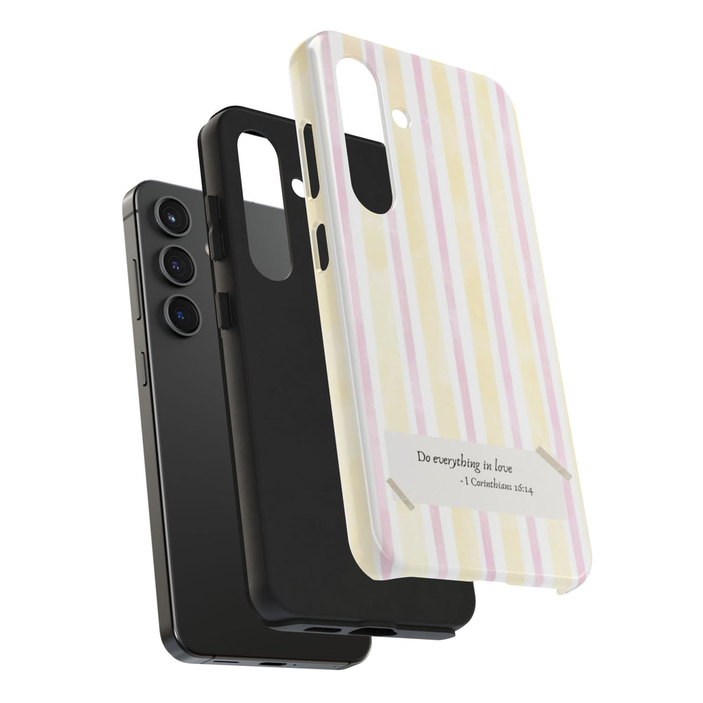 Tough Phone Case — Pastel Stripes "Do everything in love" (1 Corinthians 16:14)