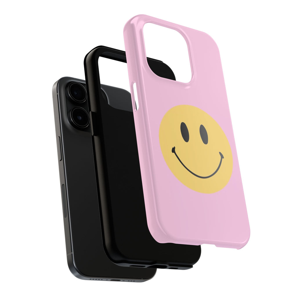 Smiley Pink Tough Phone Case — Cute Retro Happy Face Protective Cover