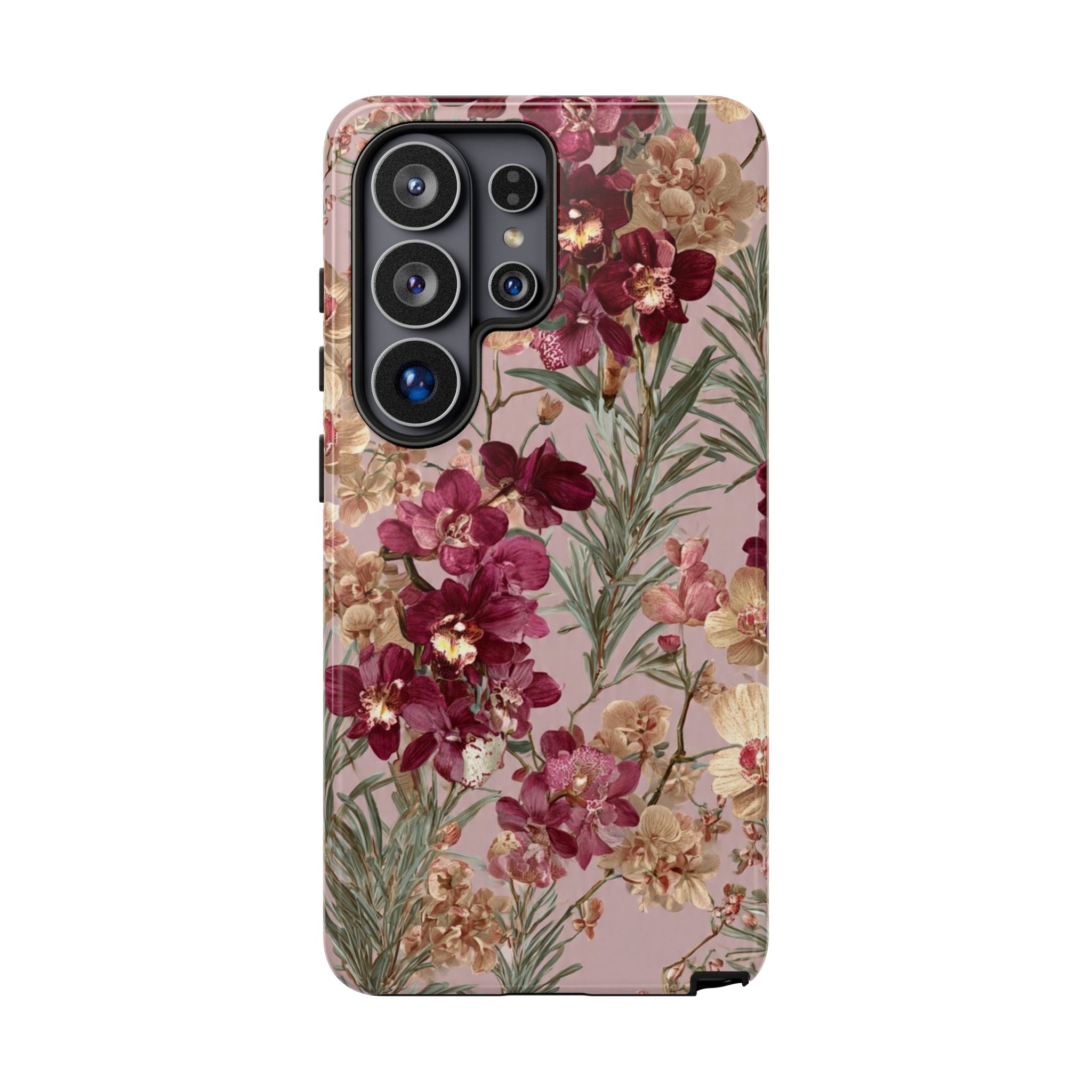 Floral Orchid Tough Phone Case — Vintage Pink Burgundy Protection