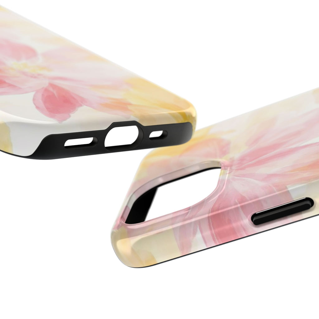 Floral Watercolor Tough Phone Case — Pink & Yellow Bloom Protective Cover