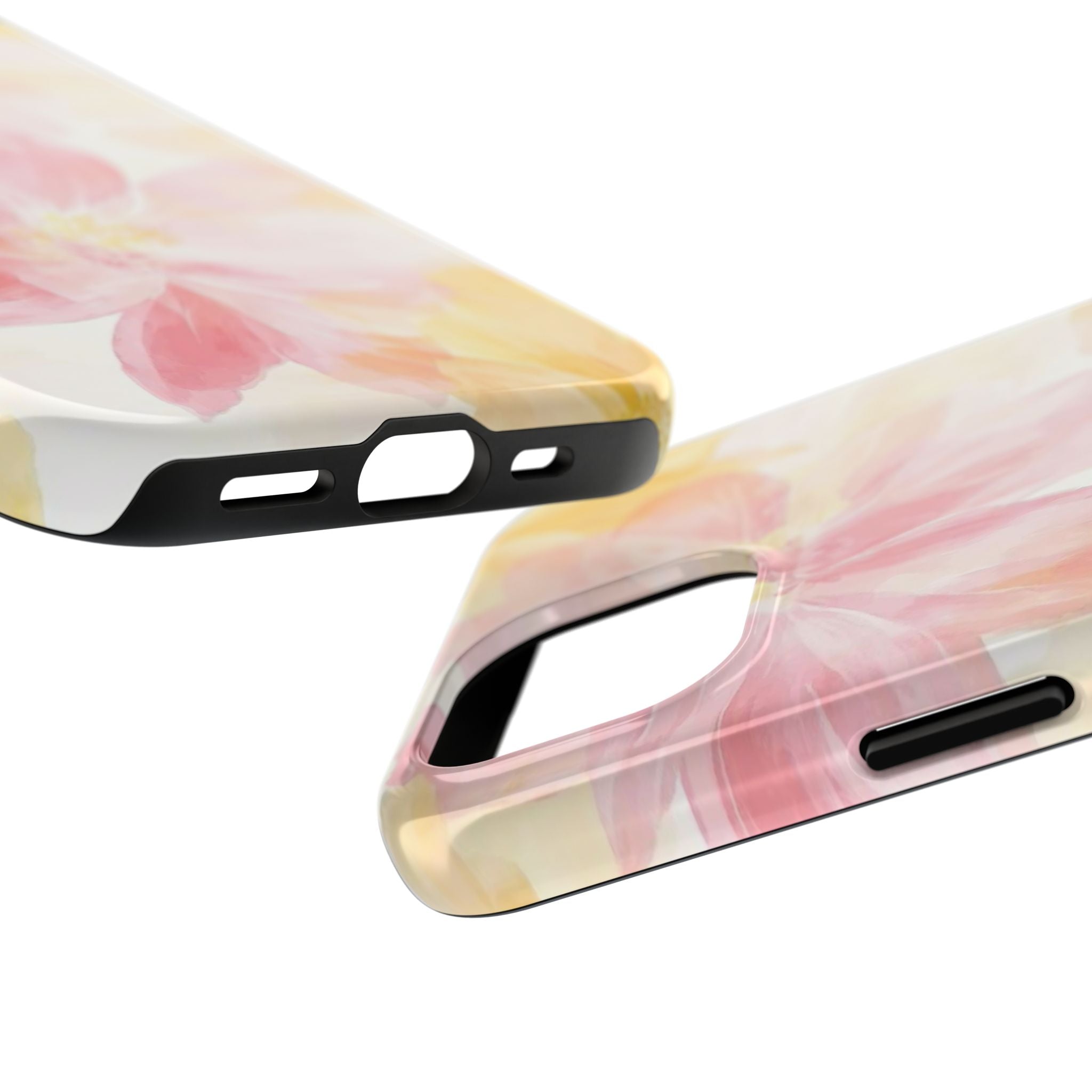 Floral Watercolor Tough Phone Case — Pink & Yellow Bloom Protective Cover