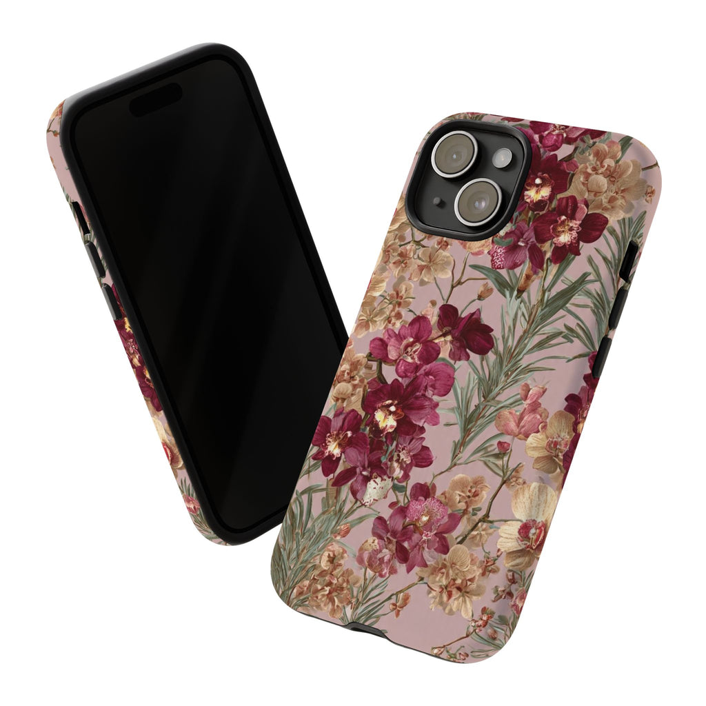 Floral Orchid Tough Phone Case — Vintage Pink Burgundy Protection