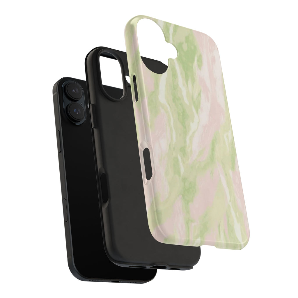 Pastel Marble Tough Phone Case — Pink & Sage Protective Phone Cover
