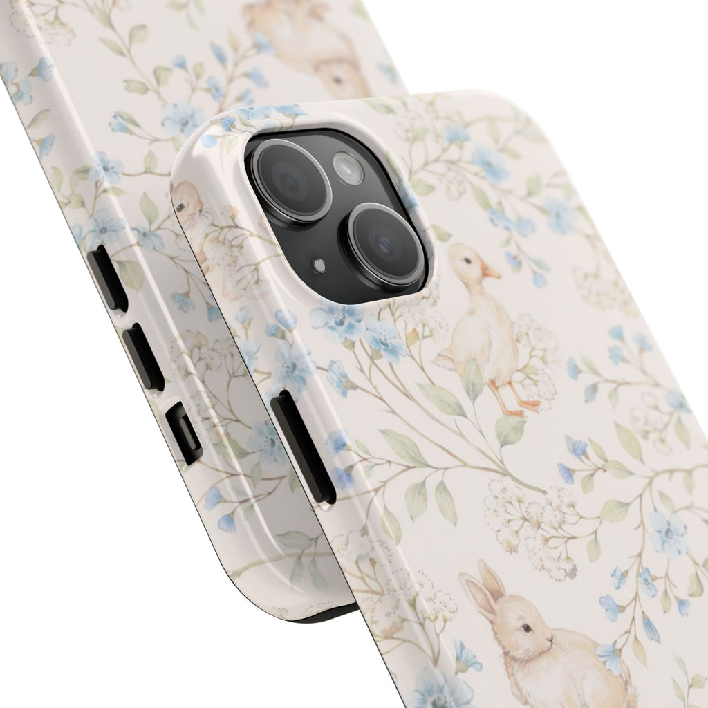 Floral Bunny Tough Phone Case — Pastel Spring Rabbit Protective Cover