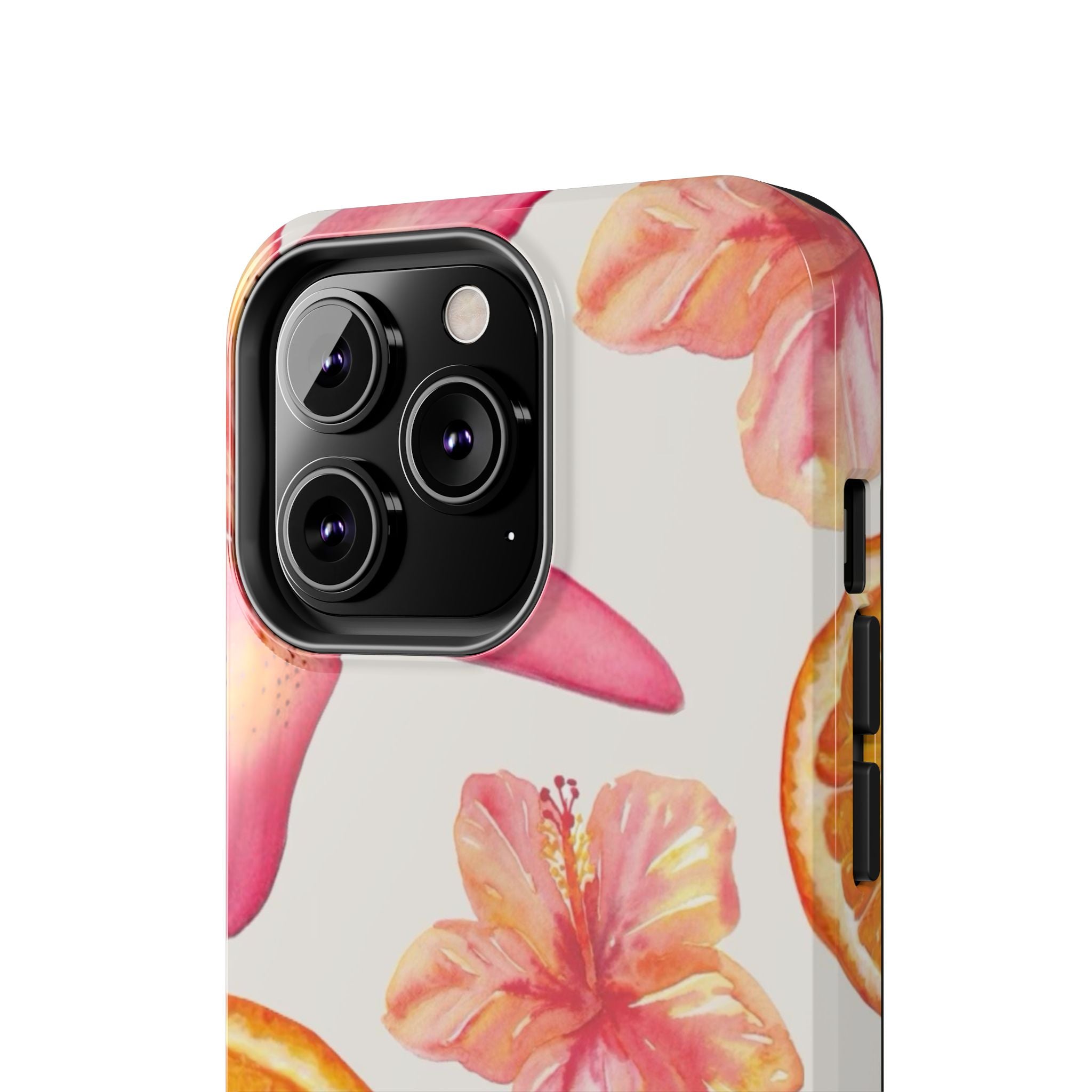 Tough Phone Case — Tropical Citrus & Pink Hibiscus Design