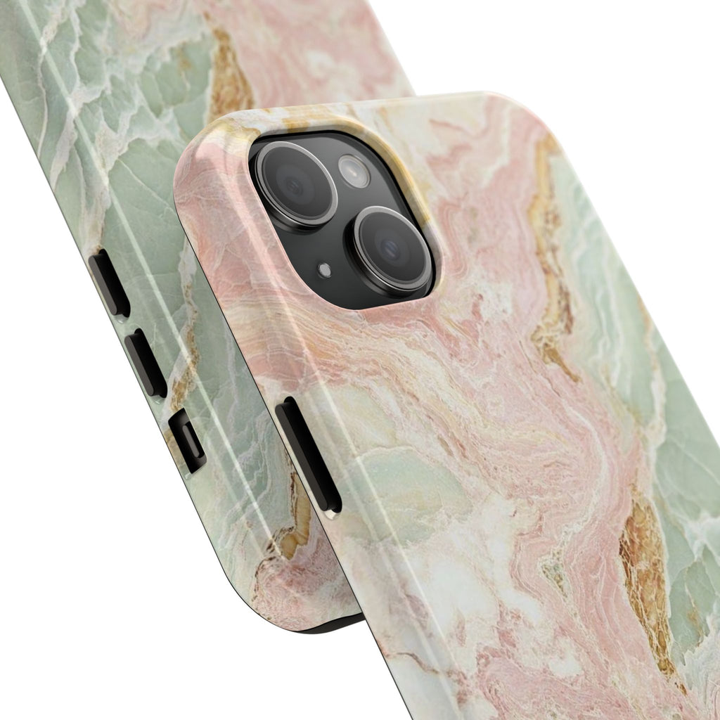 Pastel Marble Tough Phone Case – Protective iPhone Cover with Pink & Mint Swirl
