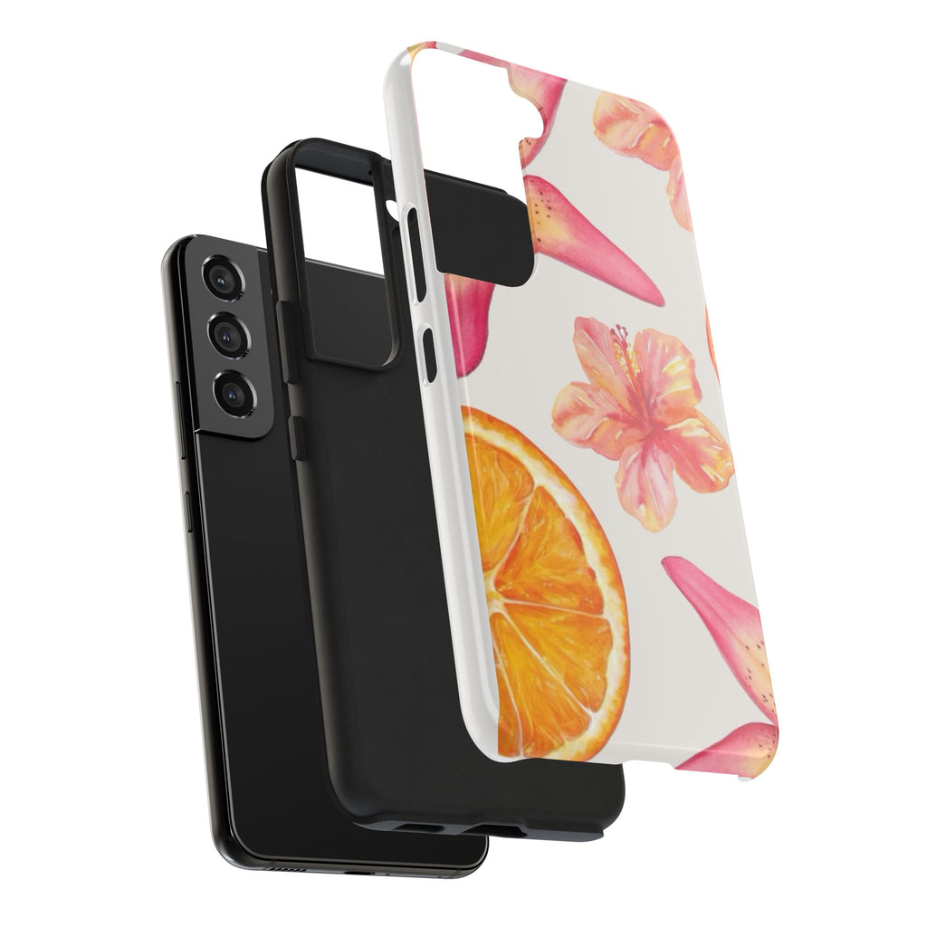 Tough Phone Case — Tropical Citrus & Pink Hibiscus Design