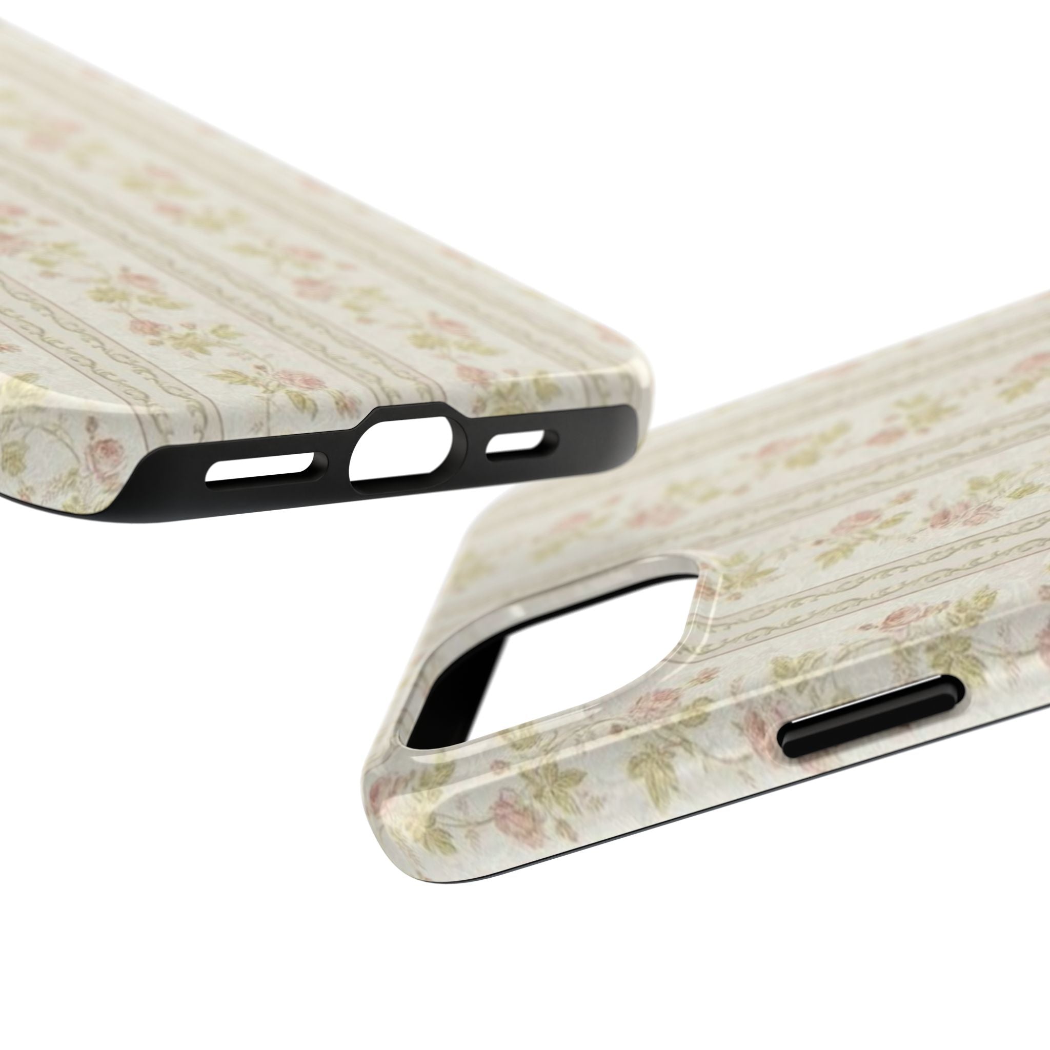 Vintage Floral Stripe Tough Phone Case — Shabby Chic Rose Protection