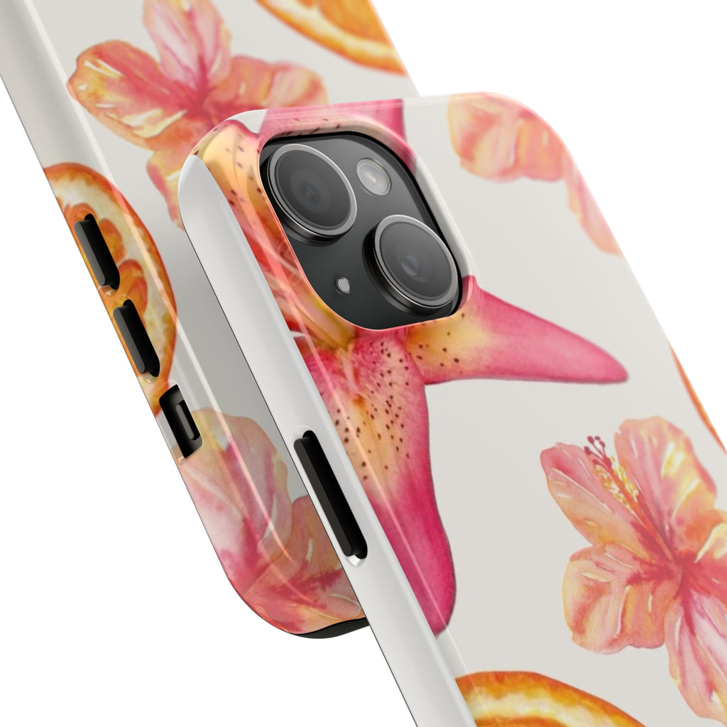 Tough Phone Case — Tropical Citrus & Pink Hibiscus Design
