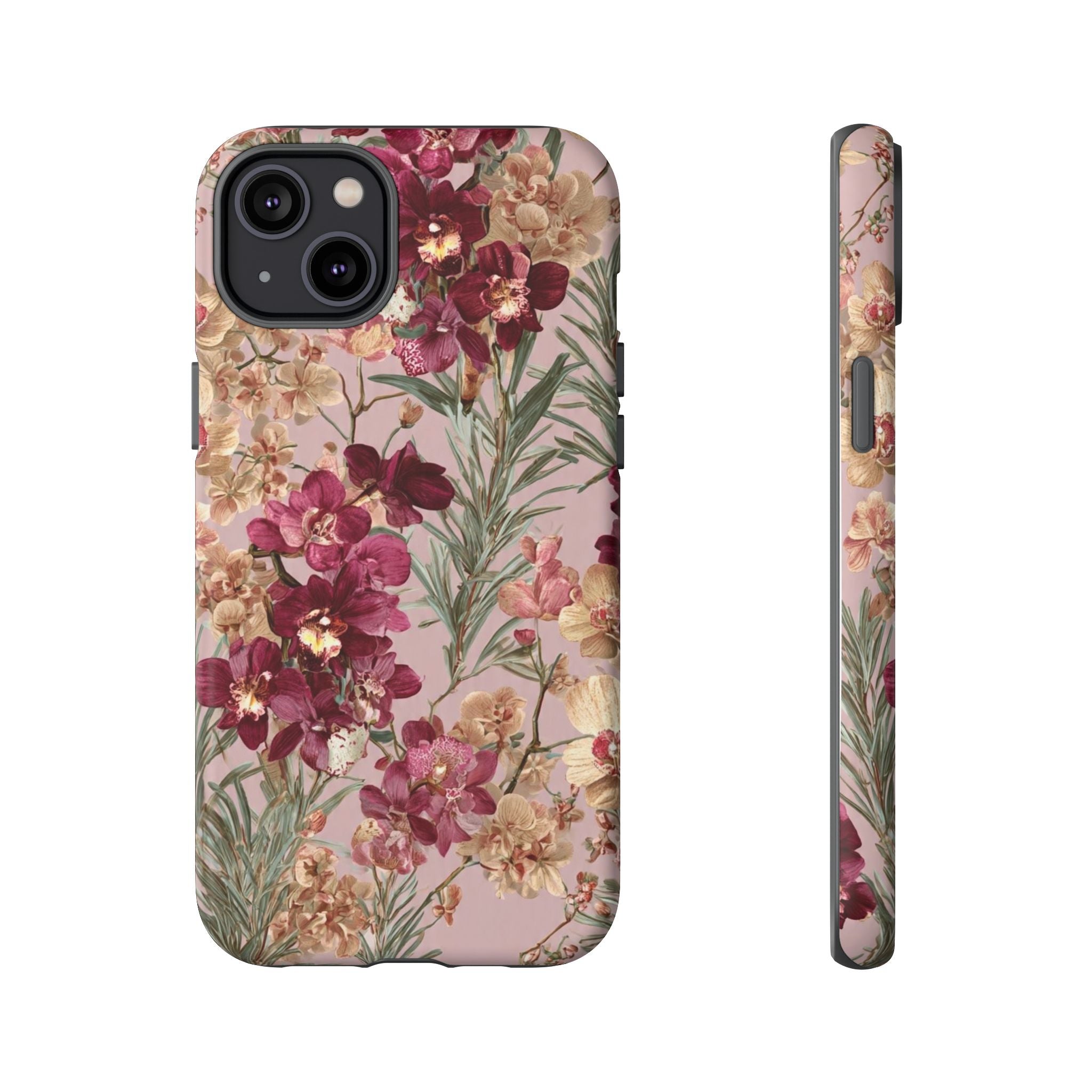 Floral Orchid Tough Phone Case — Vintage Pink Burgundy Protection