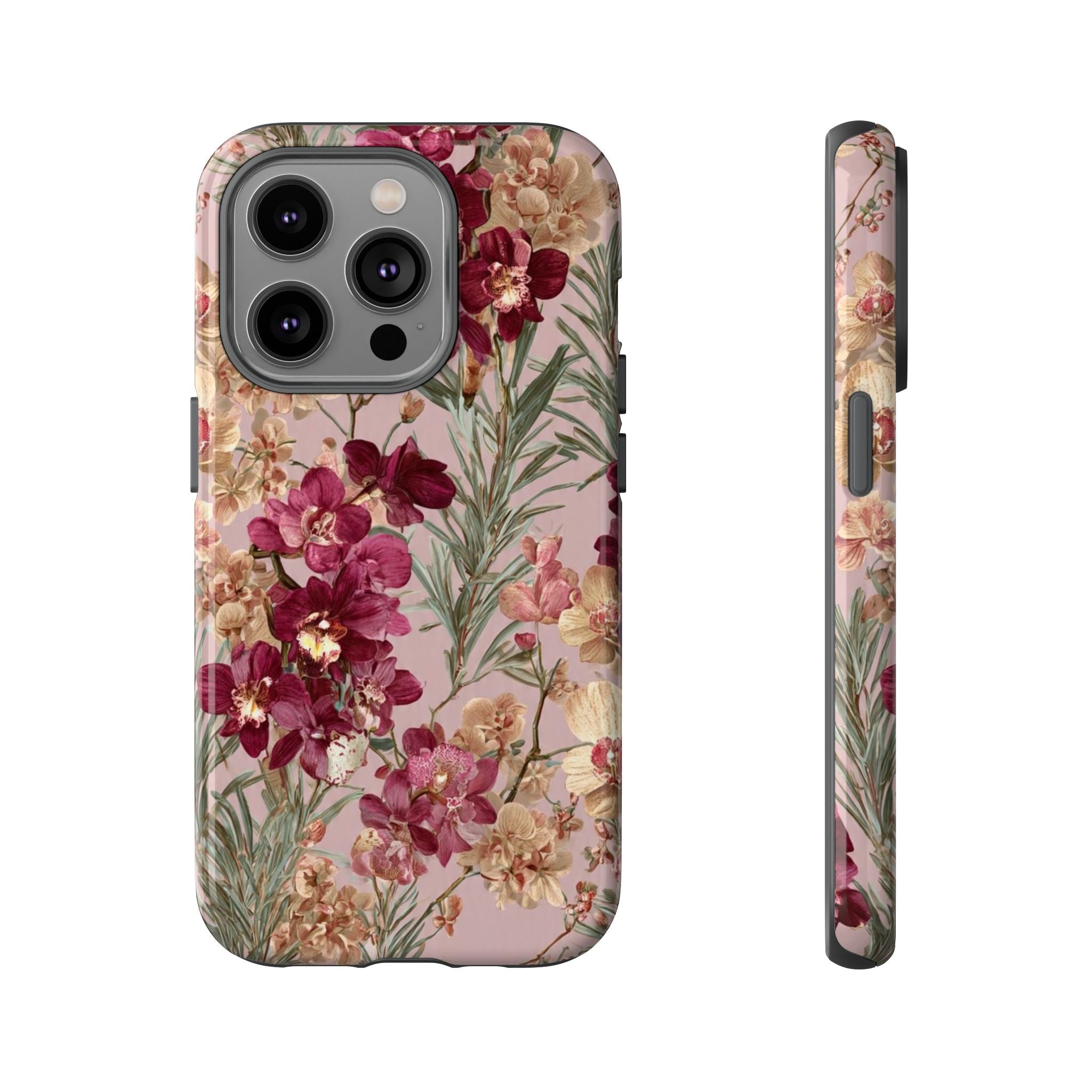 Floral Orchid Tough Phone Case — Vintage Pink Burgundy Protection
