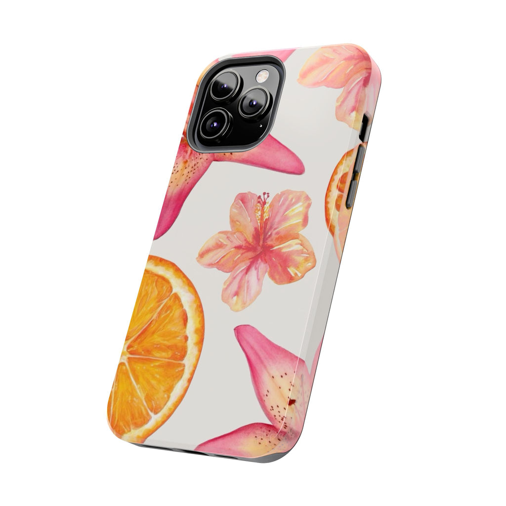 Tough Phone Case — Tropical Citrus & Pink Hibiscus Design