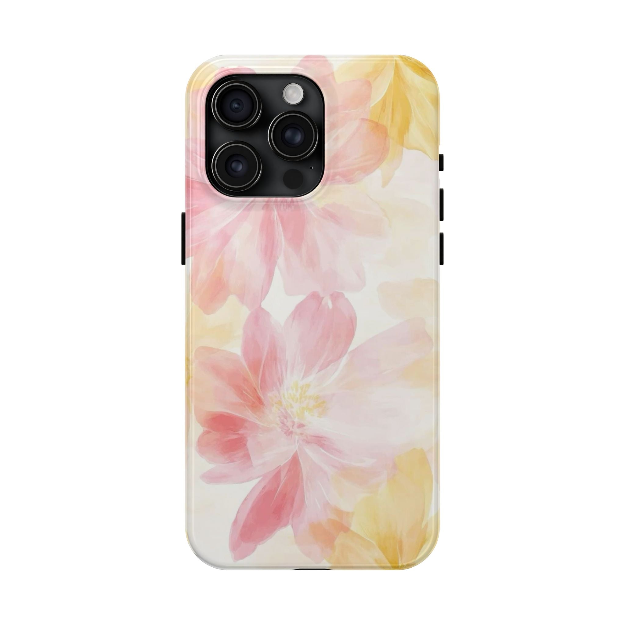 Floral Watercolor Tough Phone Case — Pink & Yellow Bloom Protective Cover