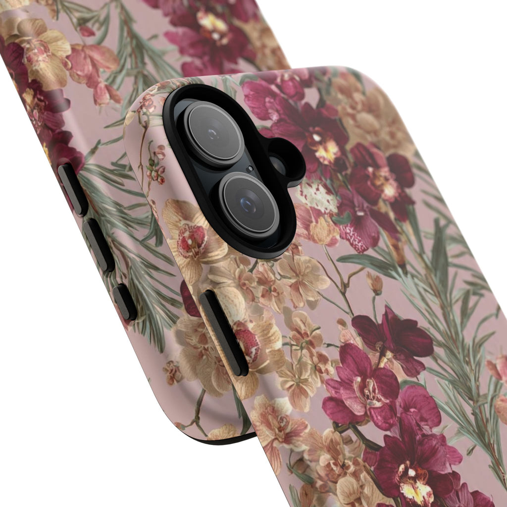 Floral Orchid Tough Phone Case — Vintage Pink Burgundy Protection