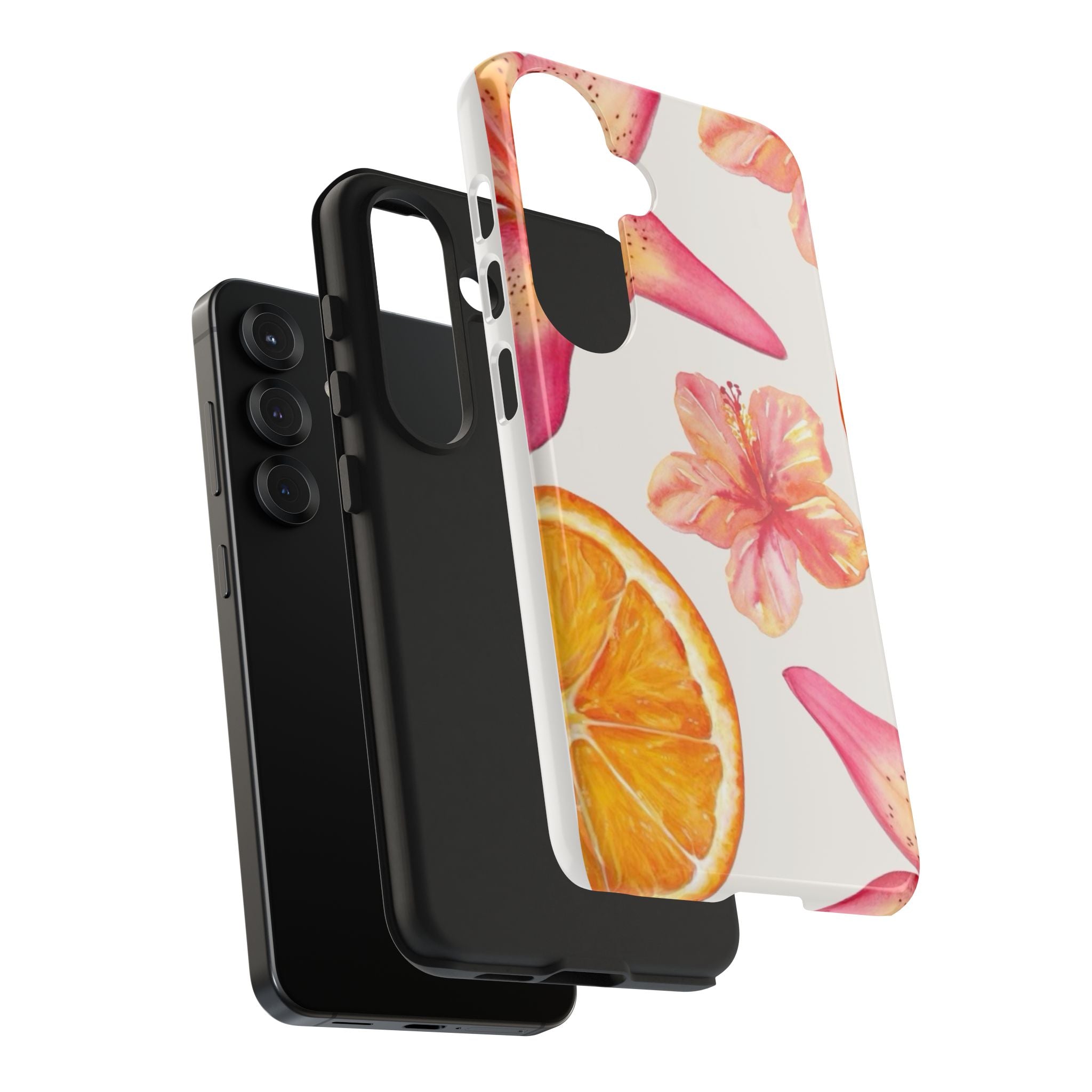 Tough Phone Case — Tropical Citrus & Pink Hibiscus Design