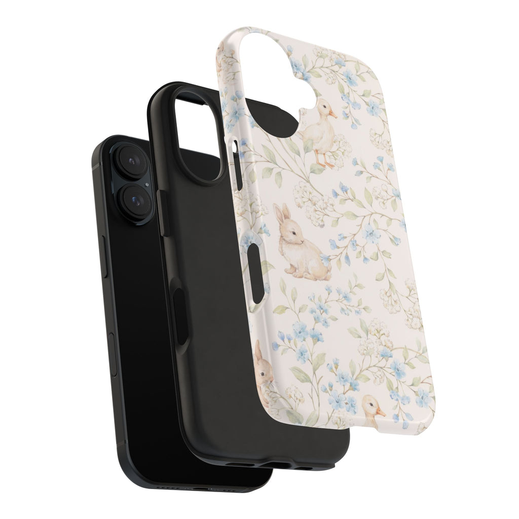 Floral Bunny Tough Phone Case — Pastel Spring Rabbit Protective Cover